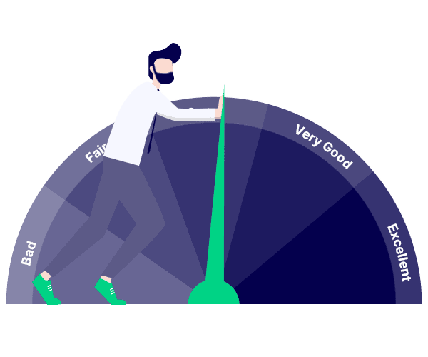 illustration of a man pushing a credit score range chart