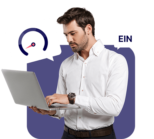 picture of a man holding a laptop linking his credit to EIN