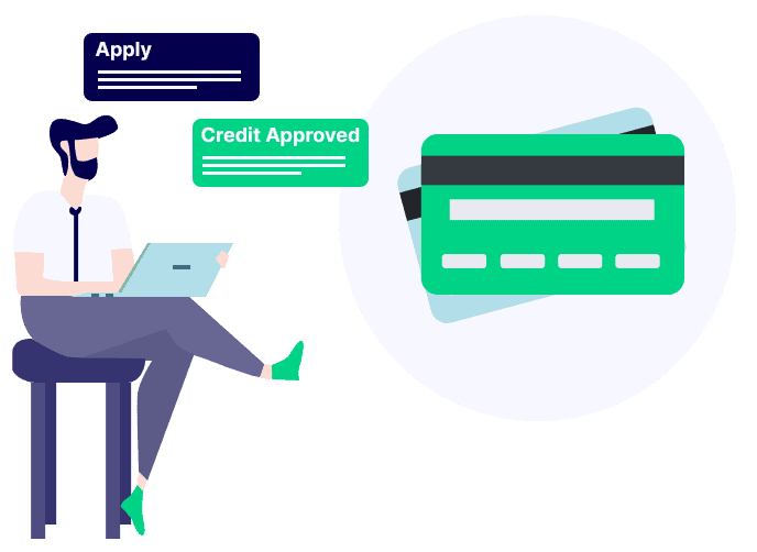 illustration of a man sitting on a chair helping a user get cash credit