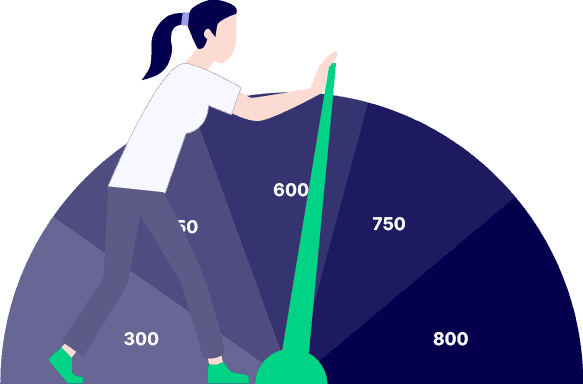 illustration of a female pushing the dial of a personal credit range meter