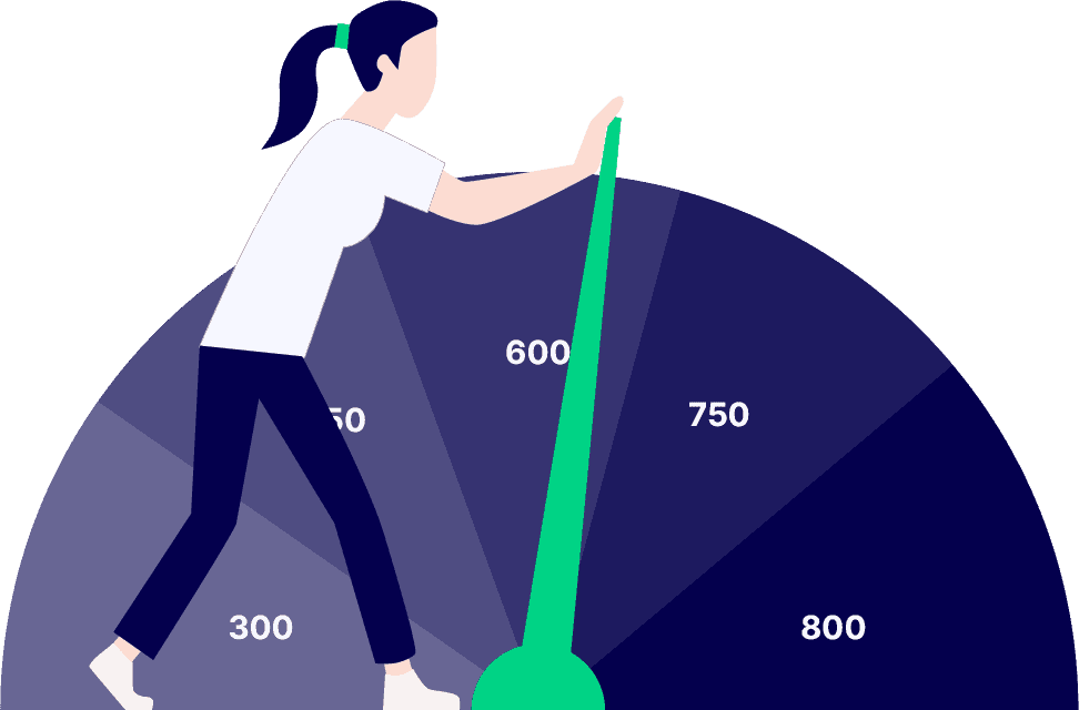 illustration of a woman pushing a credit rating score indicator higher