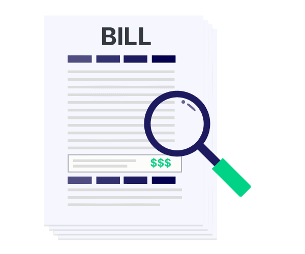 An illustration of a magnifying glass hovering over bill payments