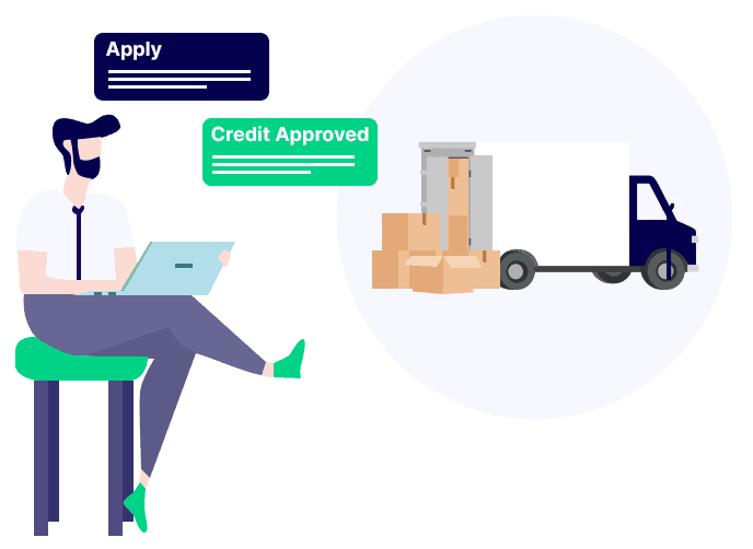 illustration of a man sitting on a chair helping a user get vendor credit