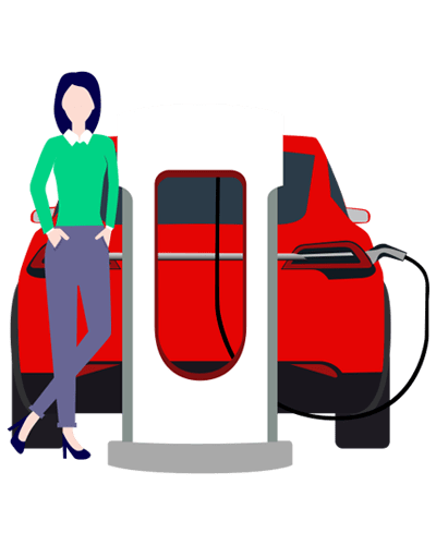 illustration of a woman charging her tesla car